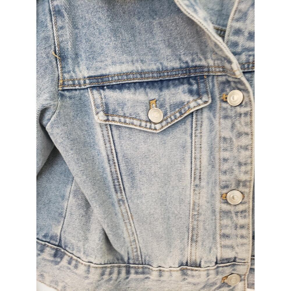 Denim Jacket Womens Large Light Wash Cropped Puff Shoulder Unworn NWOT Mable L - Picture 14 of 16